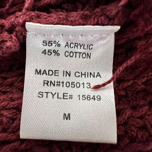 Andree by Unit Womens V-Neck Long Sleeve Distressed Knit Sweater Wine M - Picture 9 of 9